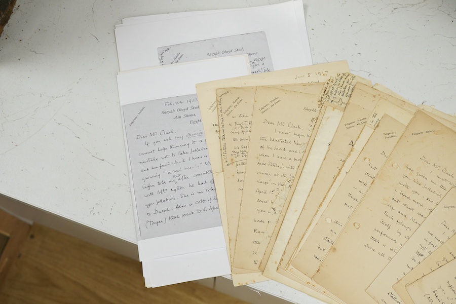 Archive of the Courthouse Farm Stud, Offham near Lewes and the Clark family, 1900-2014, including an important series of letters from Lady Anne Blunt at the Sheyk Obeyd Stud, Ain Shems, Egypt, 1912-1917, and her daughter